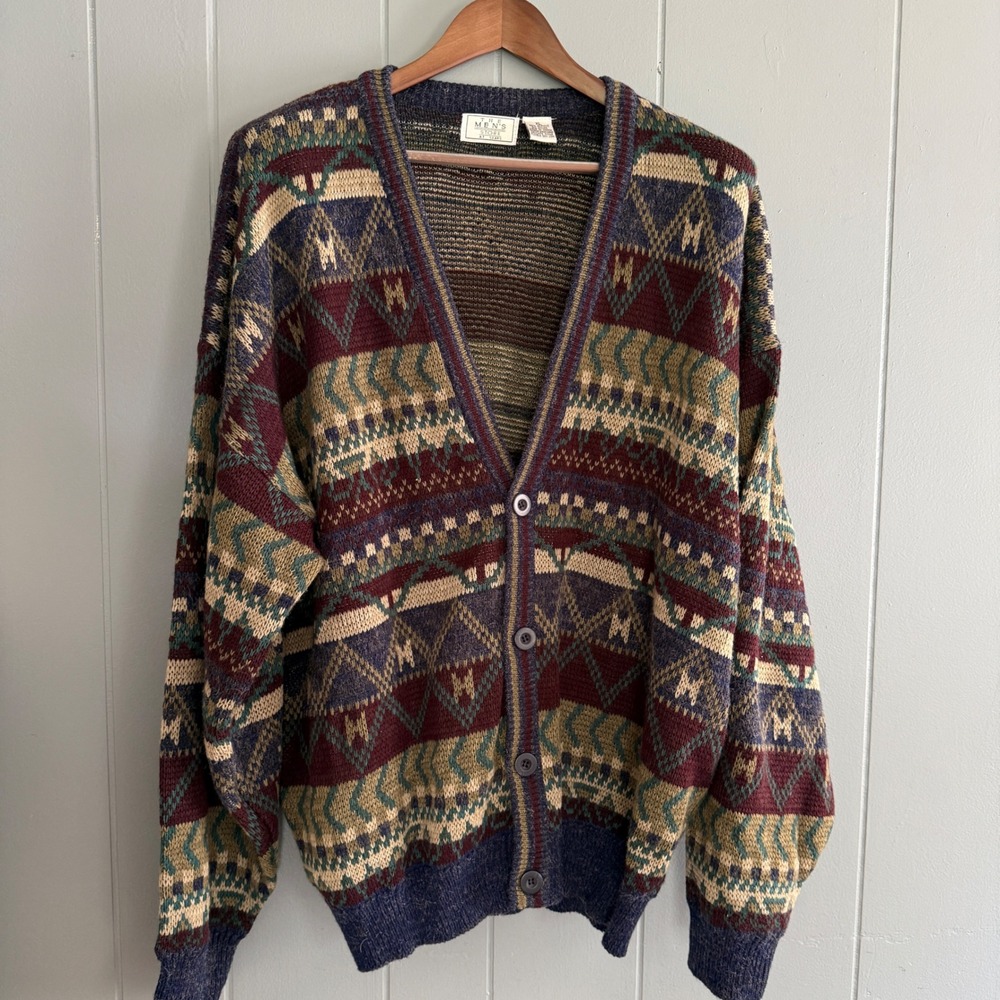 Vintage Men's Store at Sears Geometric Cardigan Sweater XL Grandpacore Retro 90s